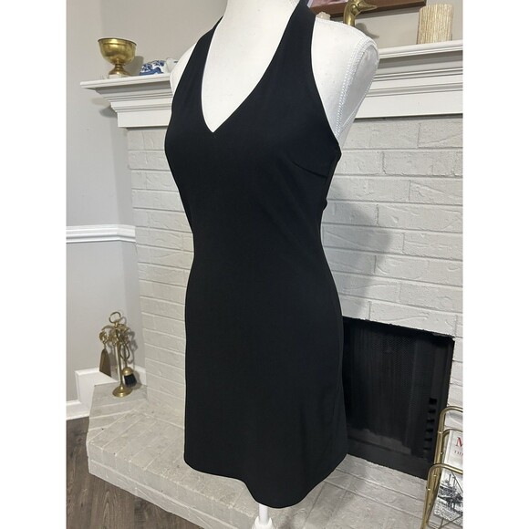 Vtg Y2K Sleeveless Womens Medium Halter Dress Bodycon Plain Little Black Dress - Picture 3 of 5
